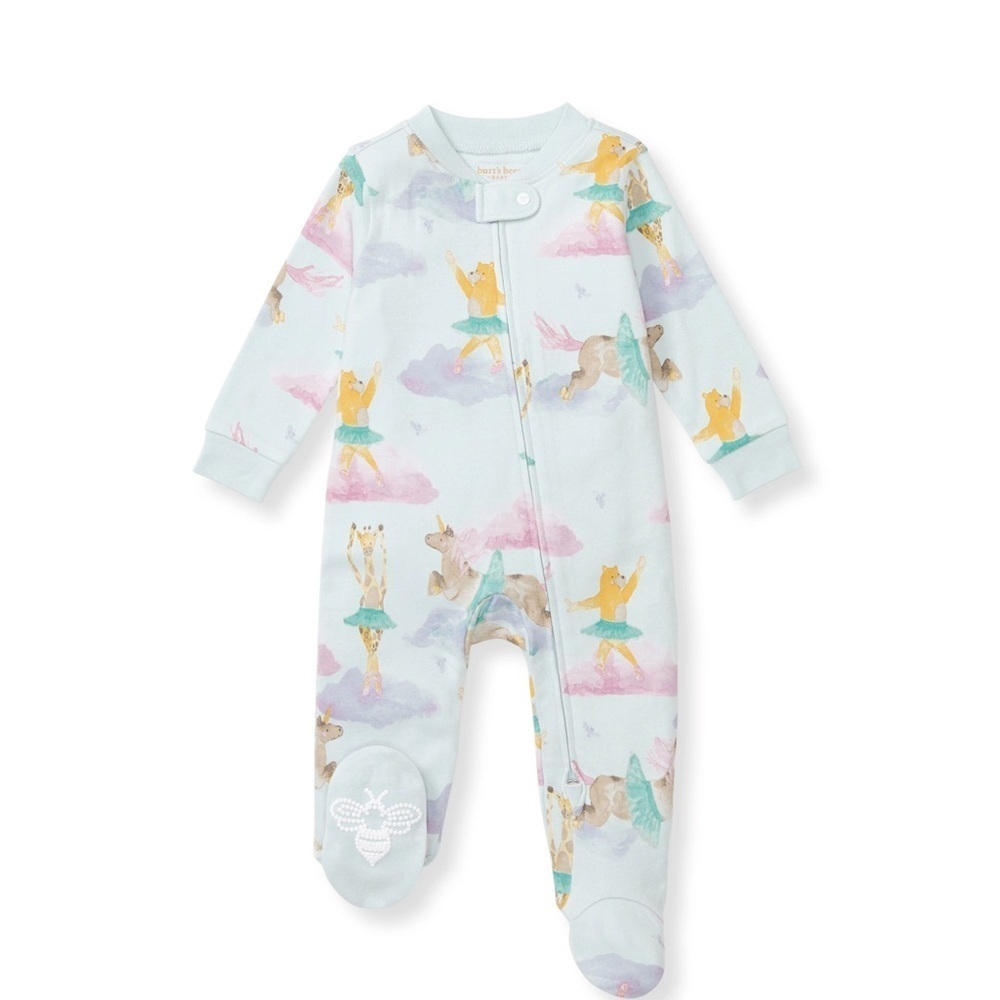 Burt's Bees Baby Blue and Pink Footies with Whimsical Print